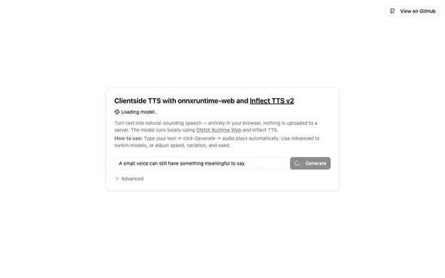 Screenshot of Inflect TTS — Browser-based Text to Speech