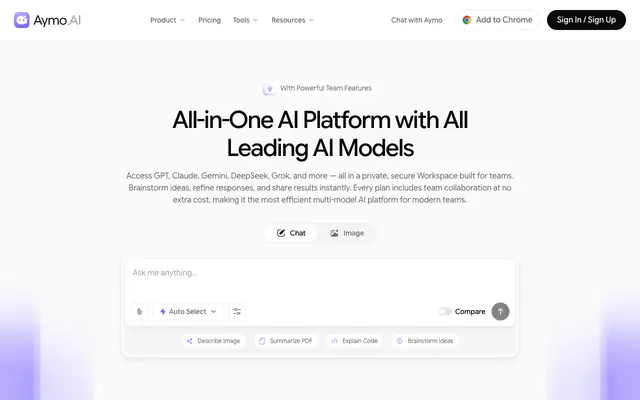 Screenshot of All-in-One AI Platform for Teams | Aymo AI