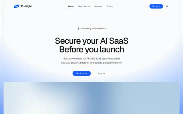 Screenshot of Preflight - Launch security checks for AI-built SaaS apps