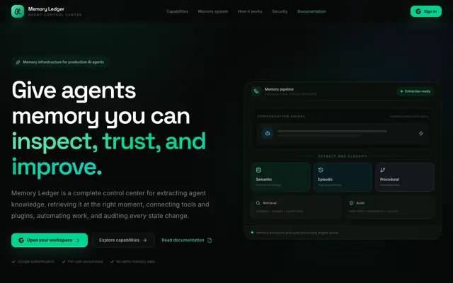 Screenshot of Memory Ledger | Production AI Agent Memory & Governance