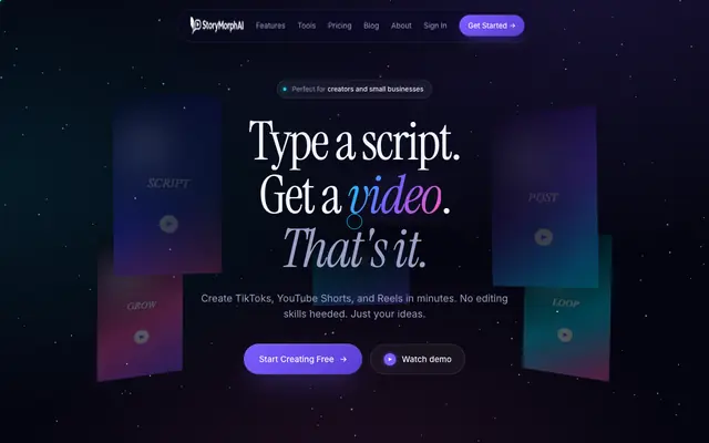 Screenshot of StoryMorph AI - Go from Script to Ready-to-Post Video in Minutes