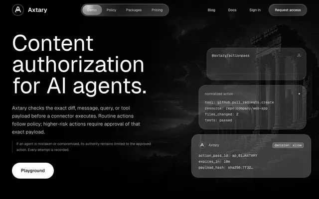Screenshot of Axtary | Content Authorization for AI Agents
