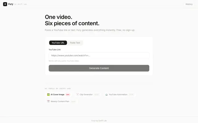 Screenshot of Fury — Content Repurpose AI by Swift Lab