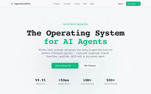 Screenshot of AgentStackPro — AI Agent Orchestration Platform