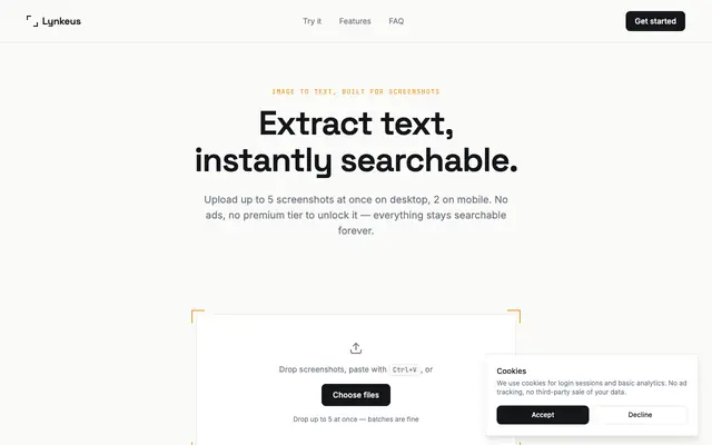 Screenshot of Lynkeus — Image to Text Converter, Built for Screenshots