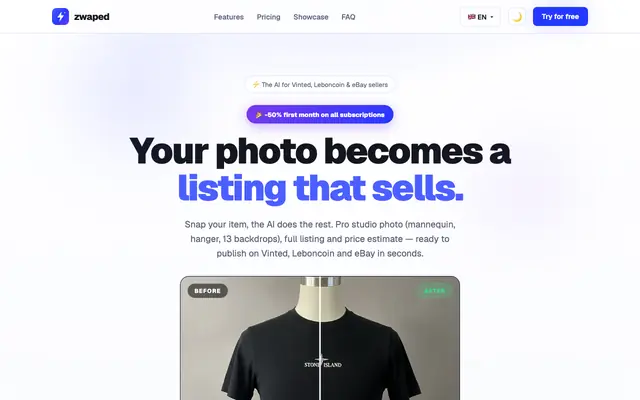 Screenshot of Zwaped — Snap it. Sell it.