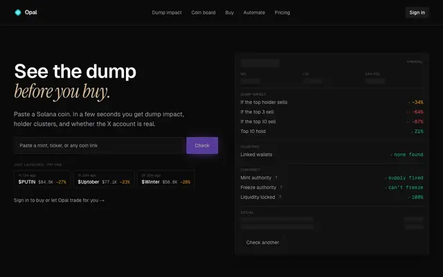 Screenshot of Opal | Trading copilot for Solana markets