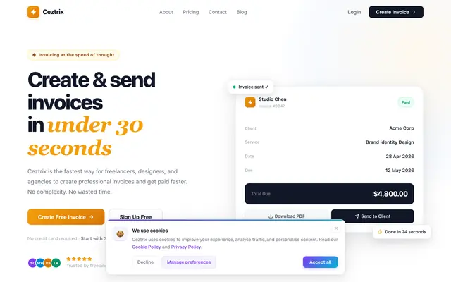 Screenshot of Ceztrix - Professional Invoice Generator