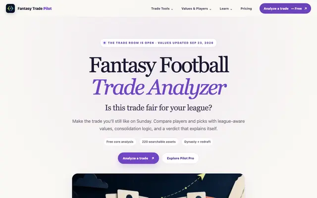 Screenshot of Fantasy Football Trade Analyzer — Free & Fair | Fantasy Trade Pilot