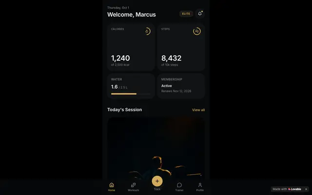 Screenshot of FitPro Gym — Your daily training command center