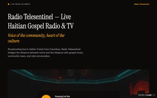 Screenshot of Radio Telesentinel | Live Haitian Gospel Radio & TV Columbus