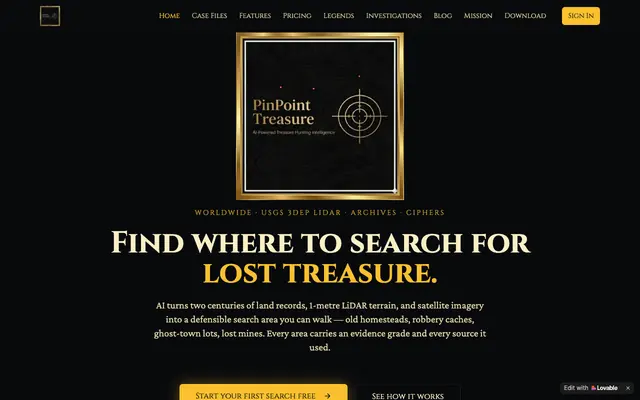 Screenshot of PinPoint Treasure — Find out if the treasure legend is real before you dig