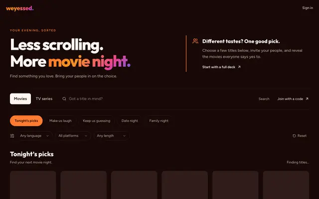 Screenshot of WeYessed – Can't decide what to watch together?