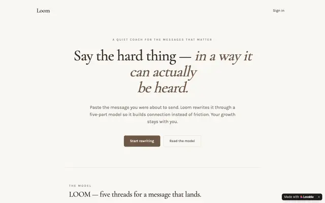 Screenshot of Loom — rewrite messages for closer relationships
