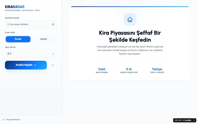 Screenshot of Kira Sorgu — Türkiye Ev Kira Fiyat Analizi