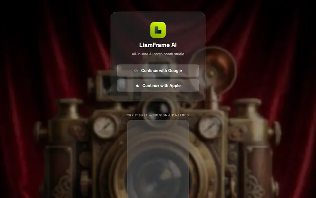 Screenshot of LiamFrame AI — AI Photobooth Frames & Event Galleries