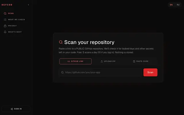 Screenshot of DEFCOD — check if your app is safe to launch