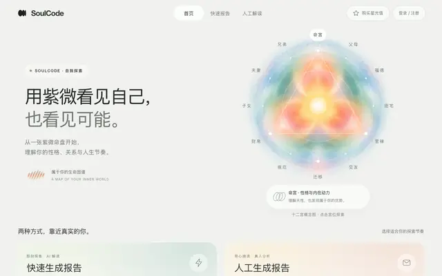 Screenshot of 免费紫微斗数排盘 | SoulCode AI精准流年运势解析