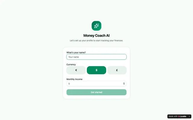Screenshot of Money Coach AI — Gestão de finanças pessoais