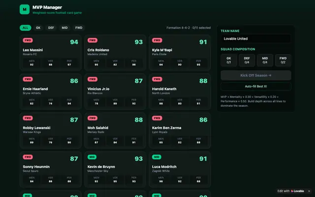 Screenshot of MVP Manager — Football Card Game