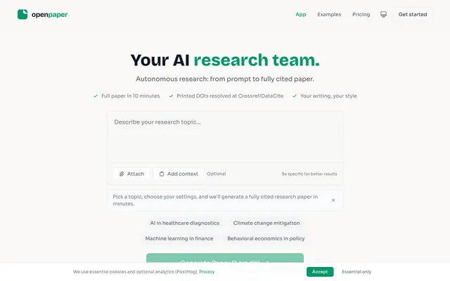 Screenshot of OpenPaper - Autonomous AI Research Team | Verified Academic Sources