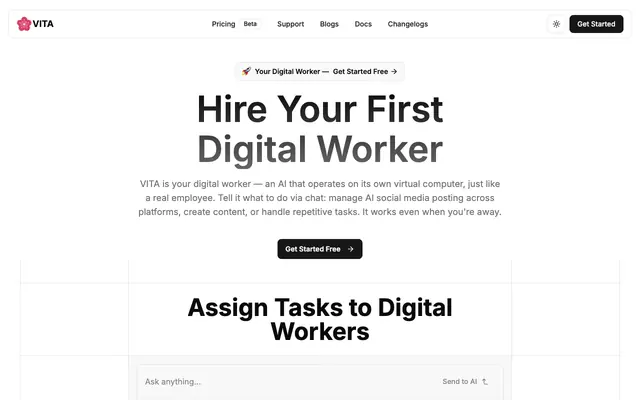 Screenshot of VITA AI: Your Digital Worker for AI Social Media & More | VITA AI
