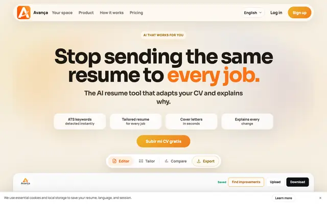 Screenshot of Avança | Adapta tu CV para cada oferta