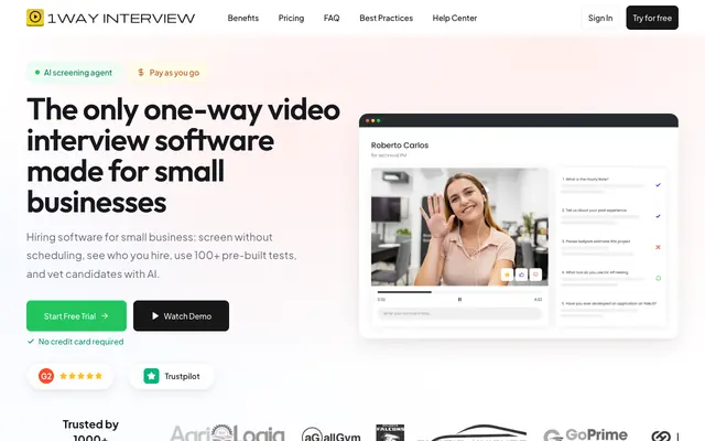 Screenshot of One Way Video Interview Software | Free Trial, No Credit Card