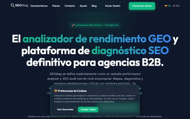 Screenshot of SEOdiag | Plataforma GEO, Auditoría SEO y Citabilidad IA