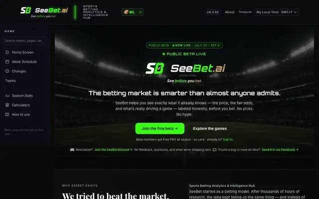 Screenshot of SeeBet.ai | Sports Betting Analytics & Intelligence