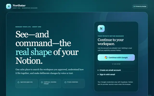Screenshot of Agent One — private AI Notion manager