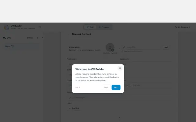 Screenshot of CV Builder — Free Private Resume Editor