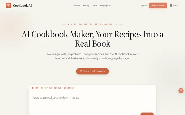 Screenshot of AI Cookbook Generator, Your Recipes Into a Book
