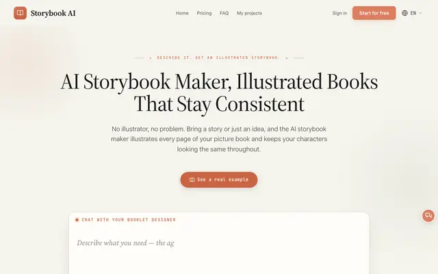 Screenshot of AI Storybook Generator, Illustrated Books, One Consistent Cast