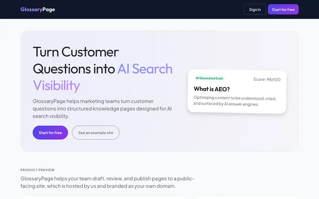 Screenshot of GlossaryPage | Improve Your AI Search Visibility