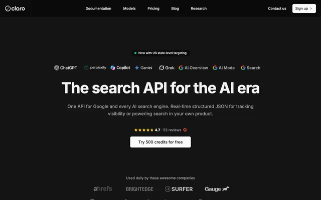 Screenshot of cloro - the best scraper for SEO and AI SEO