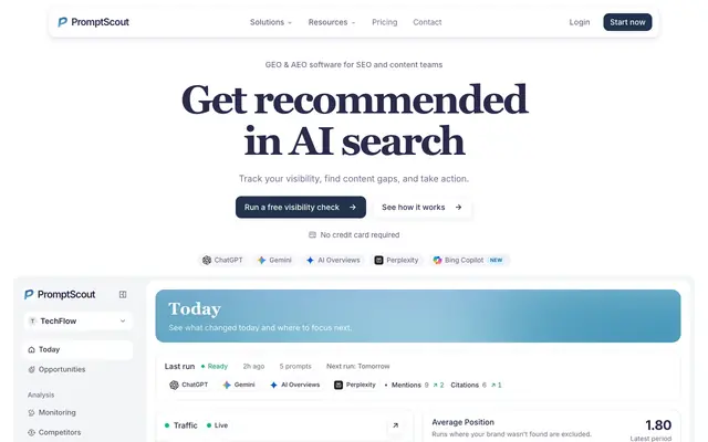 Screenshot of Is Your Brand Showing Up in AI Answers? | PromptScout