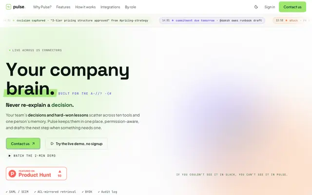 Screenshot of Pulse - Company brain