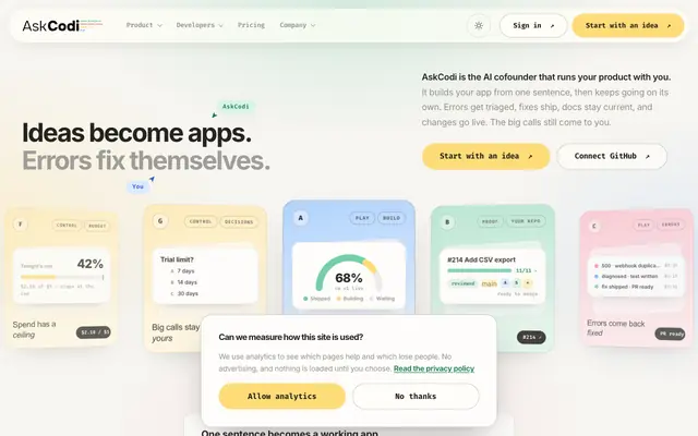 Screenshot of AskCodi - AI Coding Assistant, Multi-Model Chat & Developer Tools | AskCodi