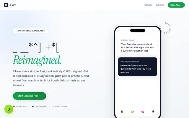 Screenshot of Kwez — Grade 10 CAPS Study Tools & CAO Support