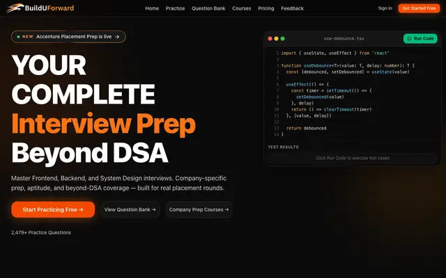 Screenshot of BuildUForward — Placement Preparation Beyond DSA for Freshers