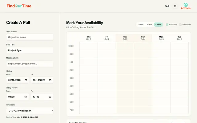 Screenshot of FindOurTime | Private Group Scheduling Polls