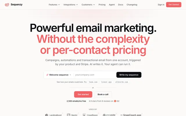 Screenshot of Sequenzy - Email Marketing Tool for SaaS. Send onboarding sequences, trial email