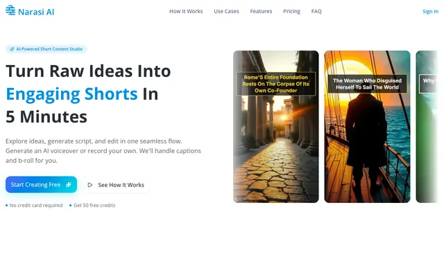 Screenshot of Narasi AI - Turn raw ideas into engaging shorts in 5 minutes