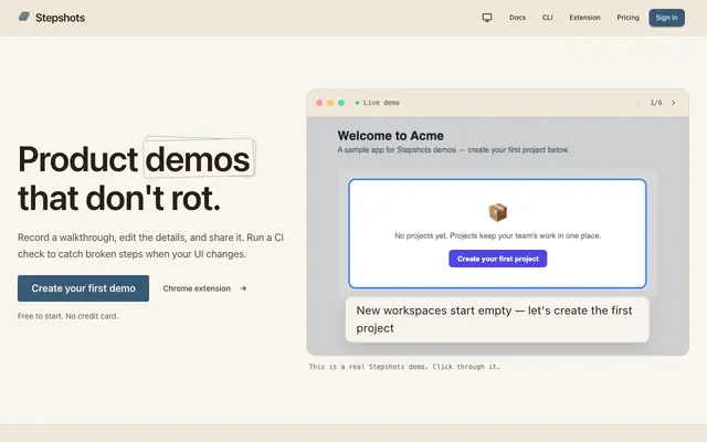 Screenshot of Stepshots — Interactive Demo Software in Minutes