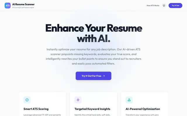 Screenshot of Free AI Resume ATS Scanner & Resume Optimizer | DataAssembleHub