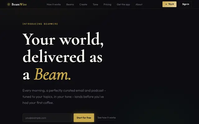 Screenshot of BeamWire — Your World, Delivered as a Beam