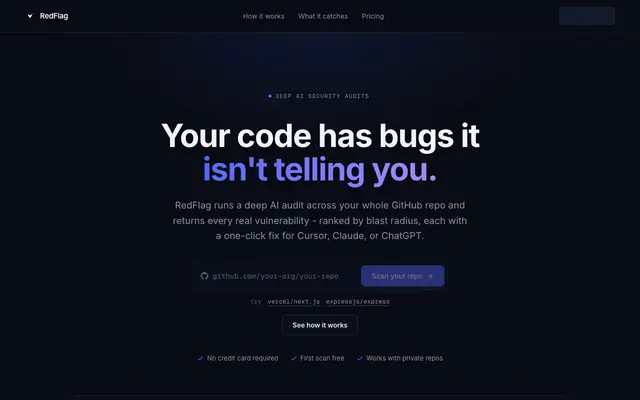 Screenshot of RedFlag - AI security scanner for your codebase