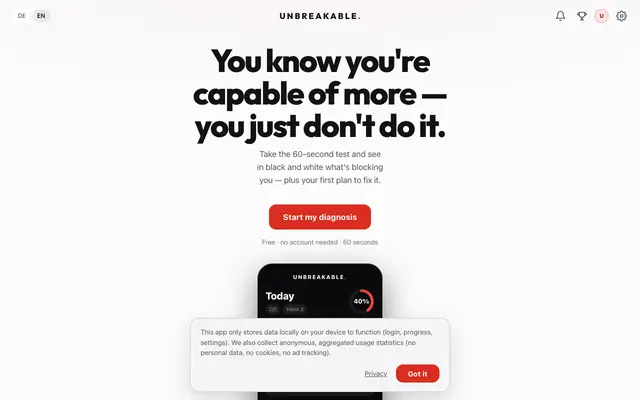 Screenshot of Unbreakable Mindset