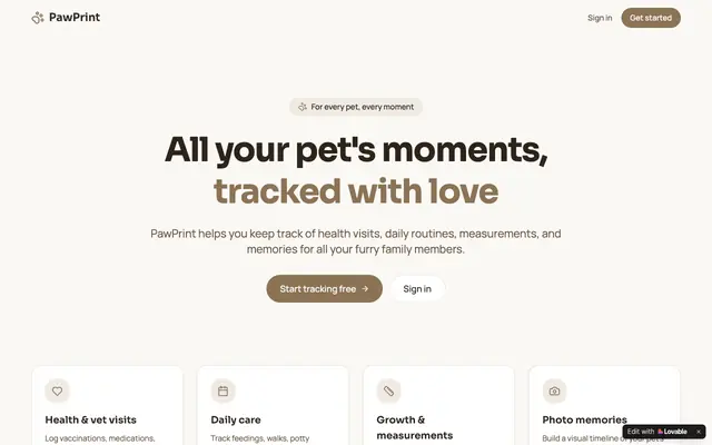 Screenshot of PawPrint — Pet Tracker for Pet Lovers
